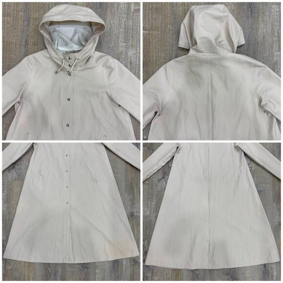 Stutterheim Raincoat Womens Extra Small XS Beige Mosebacke Long Hooded Jacket - Picture 8 of 14